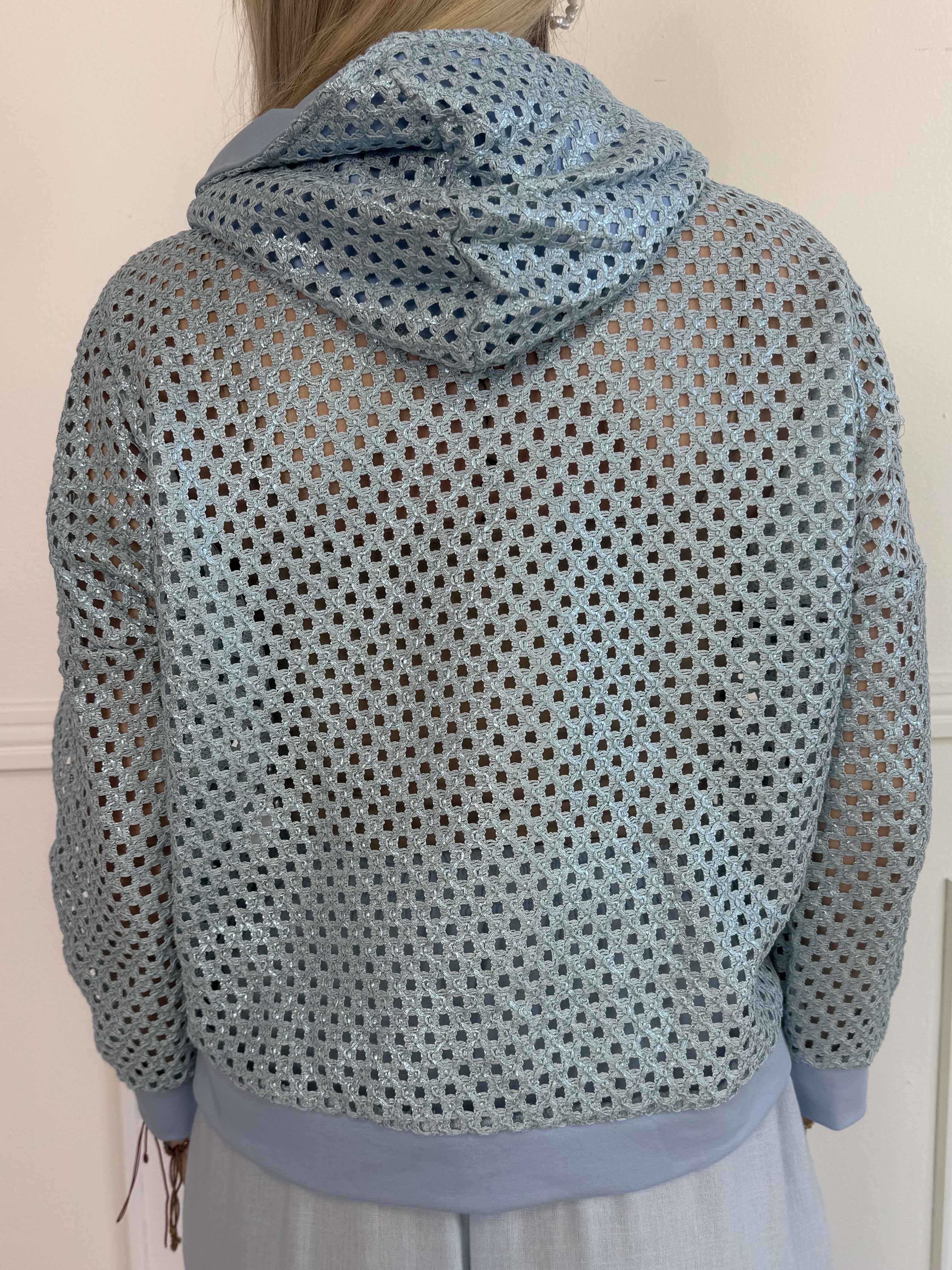 Martha - Hoodie i bomull med hålmönster och lätt glans